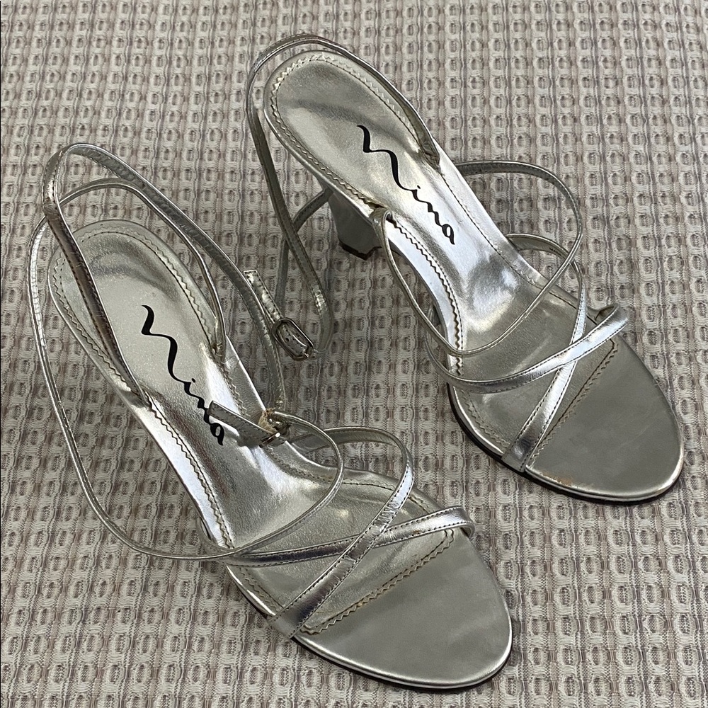 Nina Women's Silver Strappy Heels